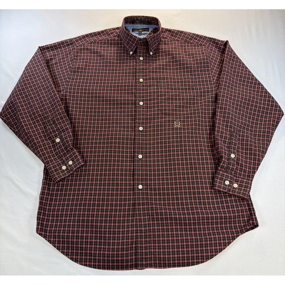 Vintage 2002 Tommy Hilfiger Plaid Button Up Shirt Men's Medium Red Blue